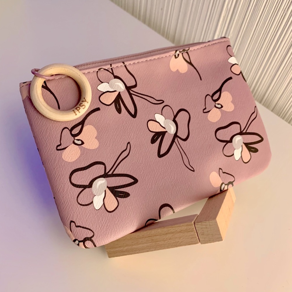 Pink, Tan & White Floral Ipsy Pouch